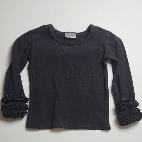 Cheeky Plum Black Long Sleeve with Ruffle Cuffs Kids Top