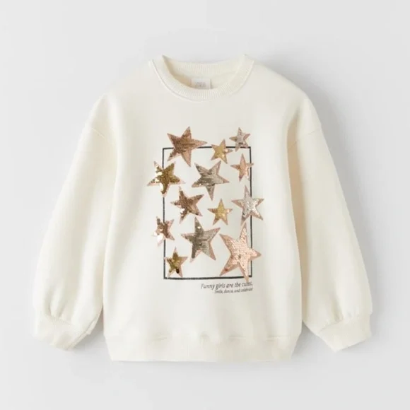 Zara Kids Sequin Stars Crewneck Sweatshirt 9