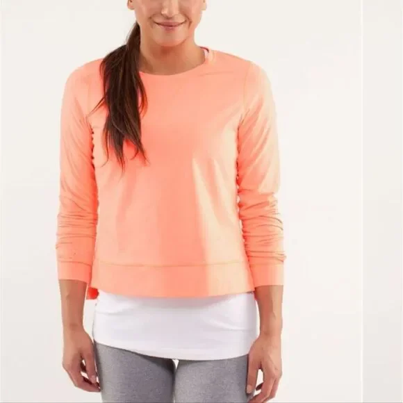 Lululemon Run: Warm Up Crew Pullover with zip back coral pinkish orange size 6