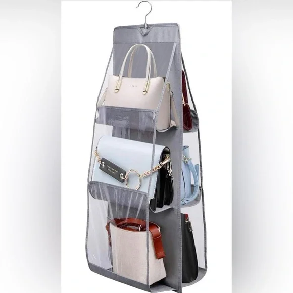 8 Pocket Hanging Purse Organizer Handbag Storage Hanger x3 pieces