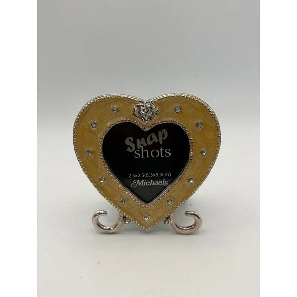 Michaels Snapshots Heart Picture Frame Small Yellow Enamel Silver Rhinestone