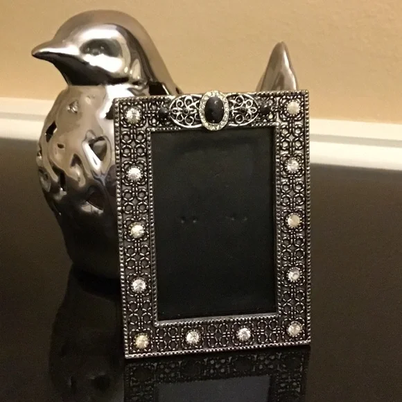 Vintage ornate metal and rhinestone frame