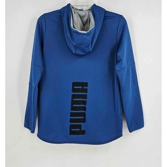 Puma Girls Athletic Hooded Full Zip Jacket Front Small Logo Back Lg Spellout M