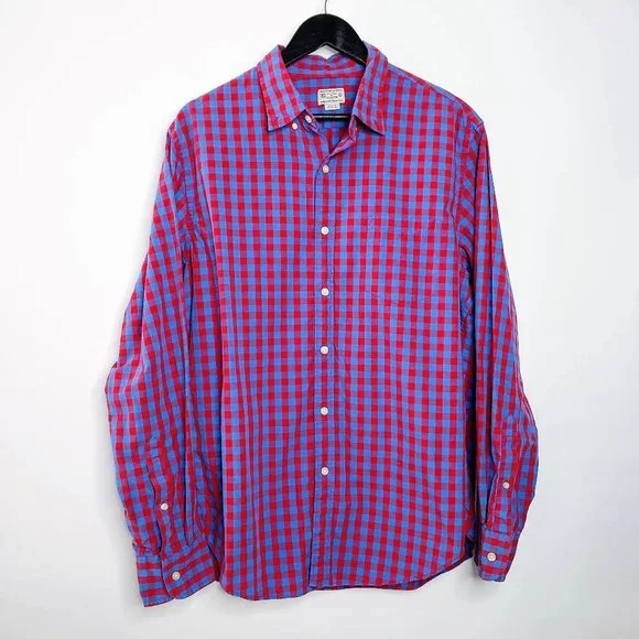 J. Crew Checkered Red Blue Button Down Shirt L