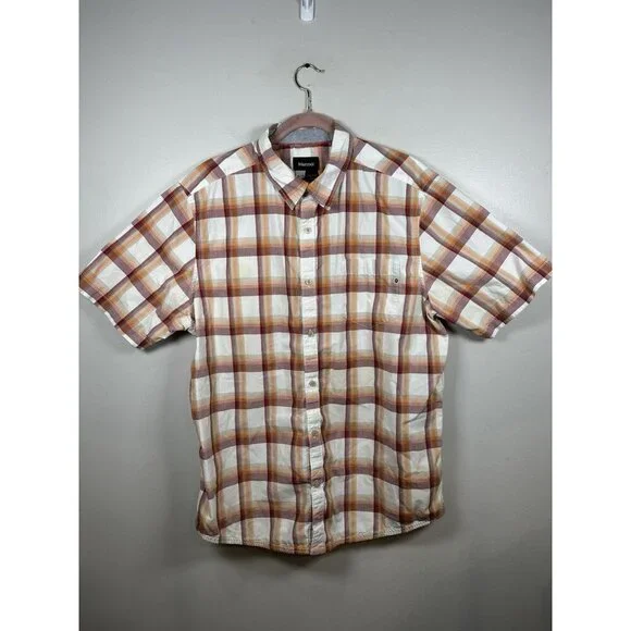 Marmot Short Sleeve Button up Shirt Size XL Plaid Orange Red