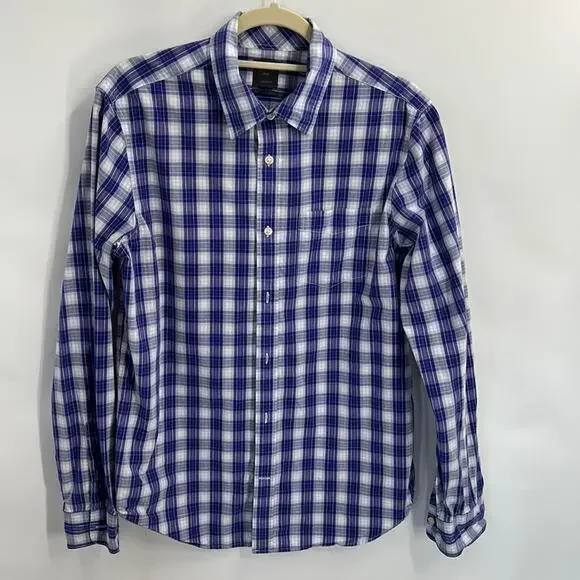 Gap Lived in Wash Men's Blue & White Plaid Long Sleeve Button Up Shirt Size M