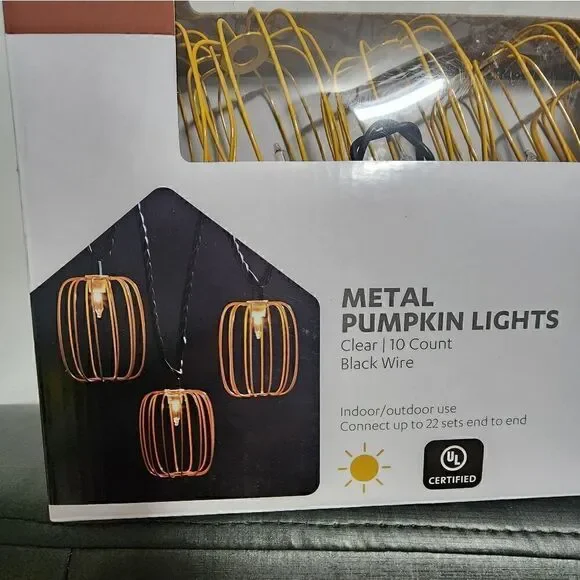 Halloween/Fall Pumpkin Light Strand 10 Metal Wire Pumpkin Decorative Lights