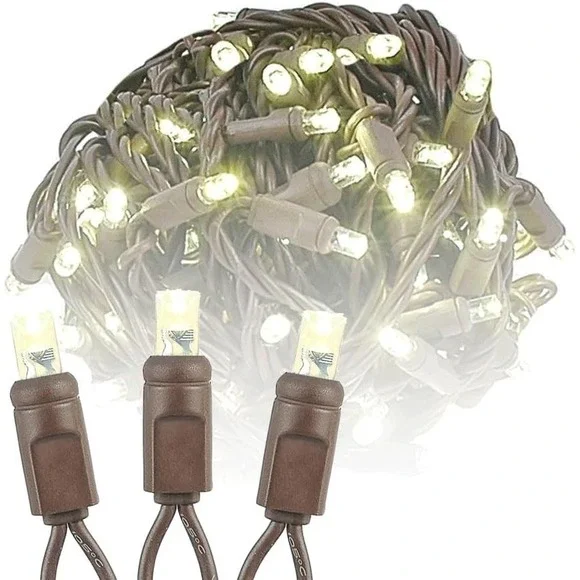 Commercial Grade 50ft 100 LED Warm White Teeny Rice Bulbs Brown String Lights