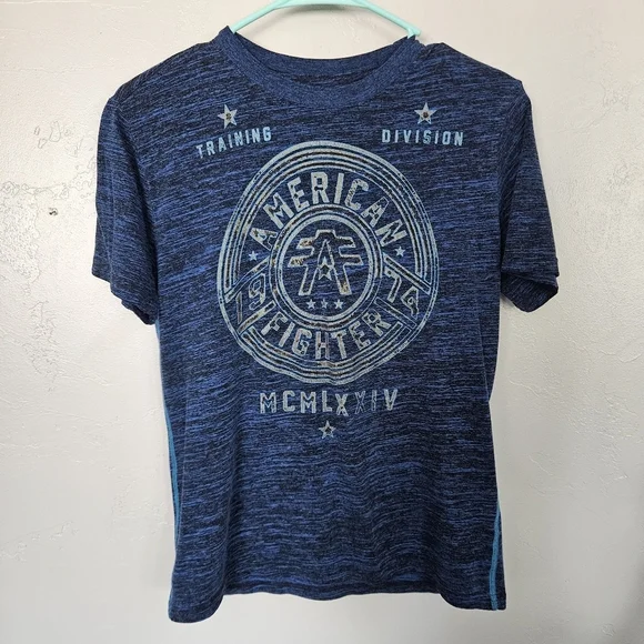 American Fighter Youth Boys Medium Blue Black Graphic T-Shirt Short Sleeve Tee
