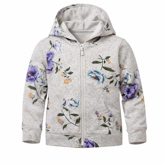 Old Navy Toddler Girl Gray All Over Floral Print Full Zip Hoodie Sweatshirt 4T