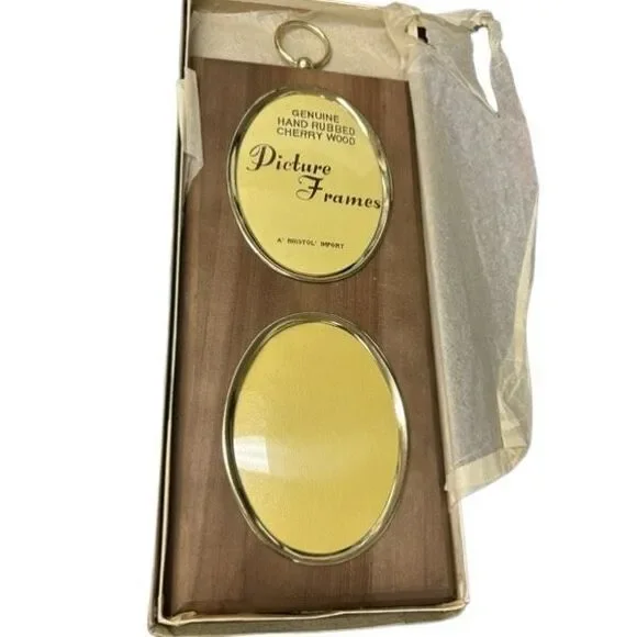 Genuine Hand Rubbed Cherry Wood Hanging Double Picture Frame *NOS-Read*