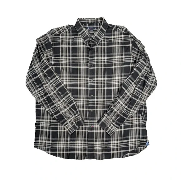 Daniel Cremieux Classics Black Gray Plaid Long Sleeve Dress Shirt Men's Size 2XL