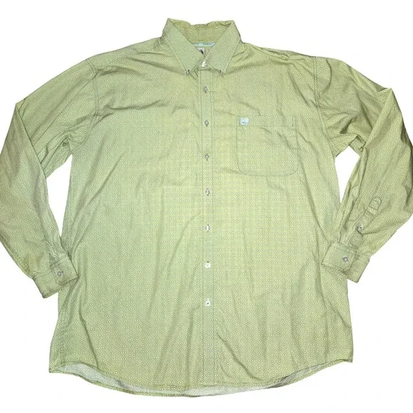 Cinch Button Down Shirt Men's‎ Size XL Lime Green Geometric Print Long Sleeve