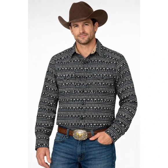 ROPER‎ Pearl Snap Aztec Tribal Print Men's Medium Long Sleeve Button Down Shirt