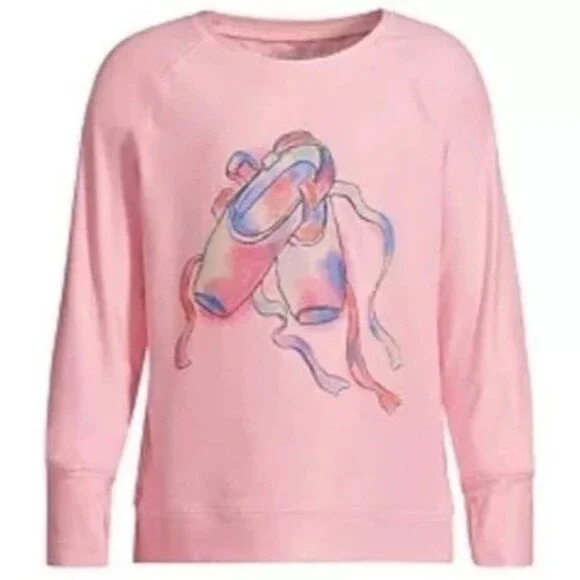 Lands End Girls XL Long Sleeve Shirt Pink Ballet Slippers Thump Holes Dance NWOT