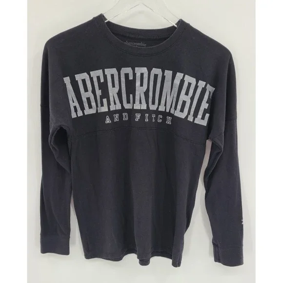 ABERCROMBIE & FITCH Boy Oversized Shirt 13/14 Black Spellout Long‎ Sleeve Black