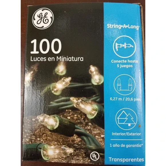 GE StayBright 100ct Clear Mini String Lights Outdoor, Party,Deck,Patio Set Of 10