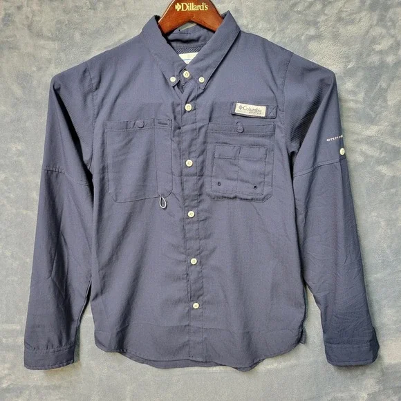 Columbia PFG Fishing Shirt Long Sleeve Button Up‎ Boys Large 14/16 Blue