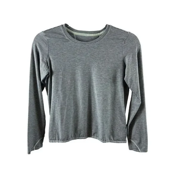 Athleta Girl Be Bold Stripe Long Sleeve Top Size Large 12 Heather Gray Athletic