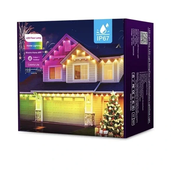 Smart WiFi LED Eaves Lights 49.2FT Outdoor RGB Light Strip IP67‎ Alexa Google