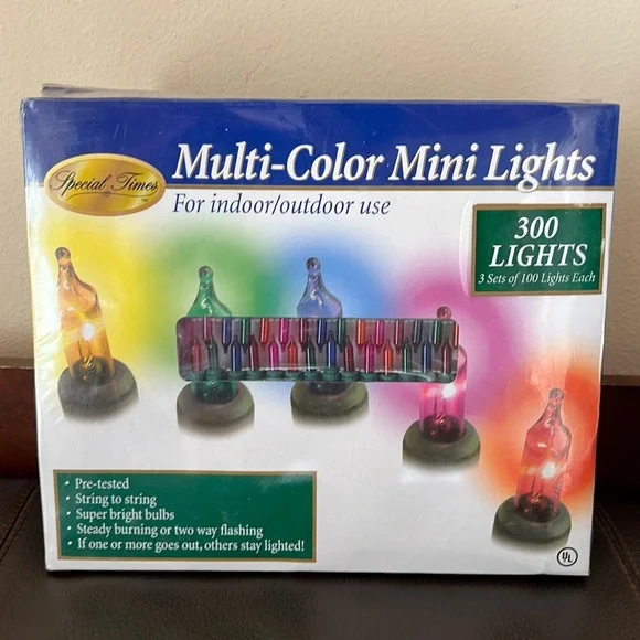 NWOT X-mas 300 Color Mini Lights For Indoor/Outdoor Use -3 Sets of 100 Lights