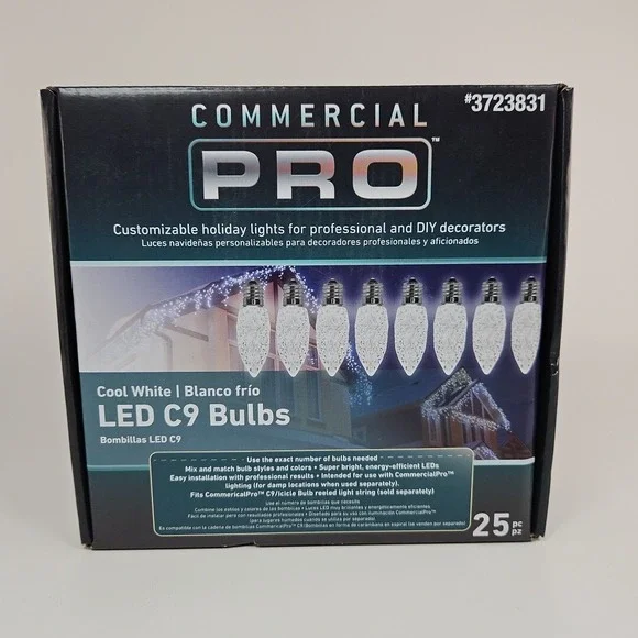 GEMMY Commercial Pro 25 Ct C9 Cool White LED String Christmas‎ Light Bulbs E17