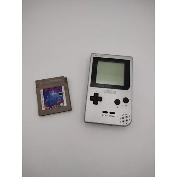 Nintendo Gameboy Pocket Silver Handheld Console System Tested & Working Tetris