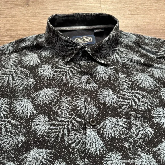 Nat Nast Shirt Mens Large Blue Silk Blend Short Sleeve Hawaiian Button Up Floral