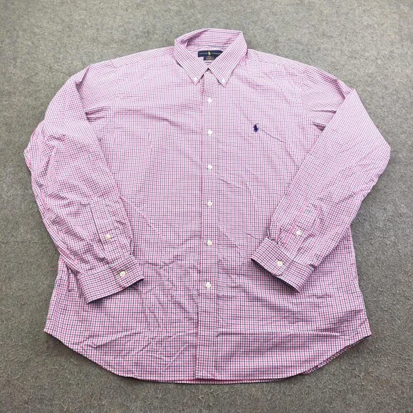 Ralph Lauren Shirt Mens XL Pink Check Long Sleeve Button Down Classic Fit Casual