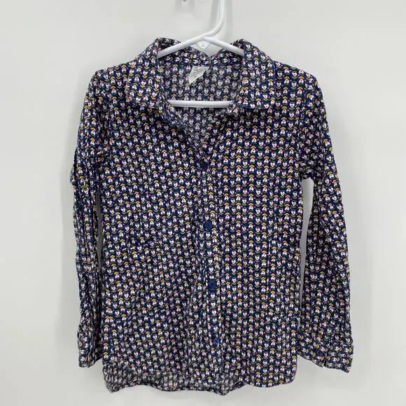 Carters Girls Heart Print Button Front Long Sleeve Shirt Blue Size 6-6X