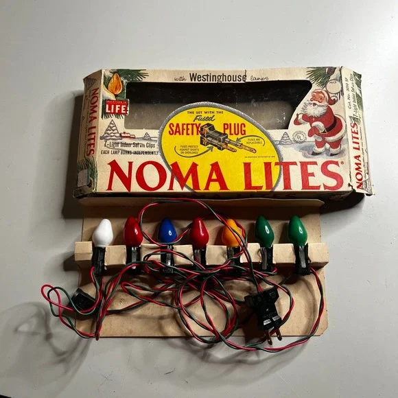 Vintage Noma Lites 7 Light Indoor Christmas Set Westinghouse Lamps Safety Plug