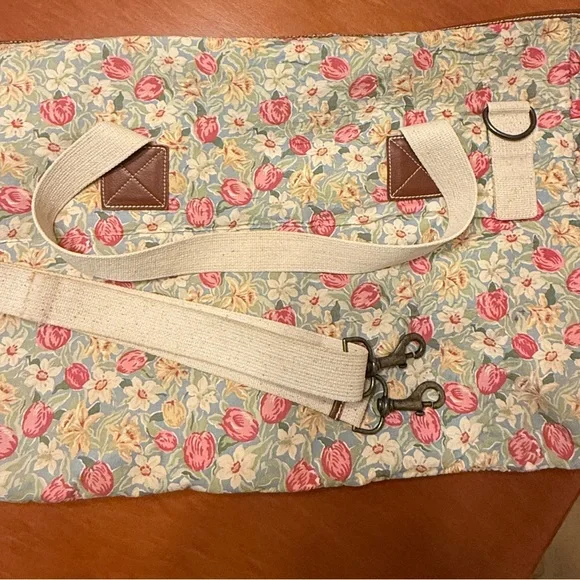 Laura Ashley Floral Duffel Bag with Brown Leather Accents