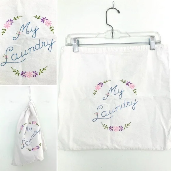 Vintage My Laundry embroidered white cotton delicates small laundry bag