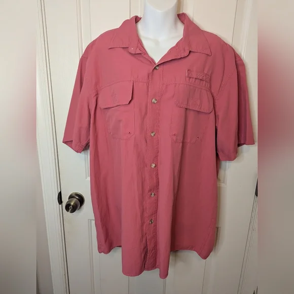 Izod Mens Fishing Shirt XL Surfcaster Rose Vented Outdoor Casual Button Up