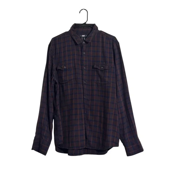 PAIGE Men's Everett Plaid Flannel Button-Up Shirt Cotton Viscose Size XL