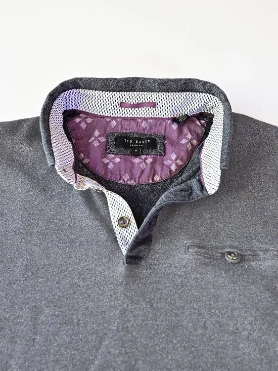Ted Baker London Men's Grey Polo with Purple Collar Lining