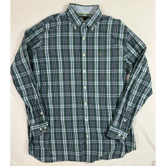 Tailorbyrd Shirt Mens Size 2XLT Green Plaid Long Sleeve‎ Button Down Flip Cuff
