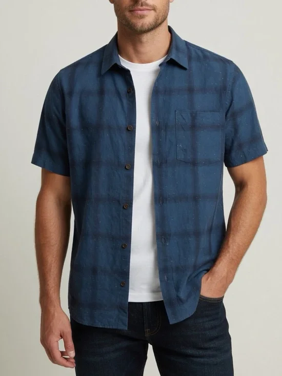 Travis Mathew Men's Dark Navy Short Sleeve Button-Down Shirt small