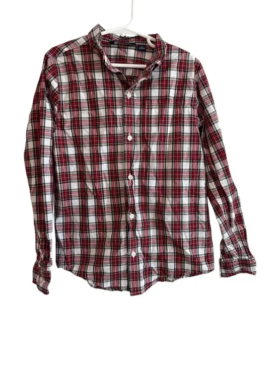 Janie and Jack Boys Plaid Button Down Shirt Size 8 Red White Long Sleeve Preppy