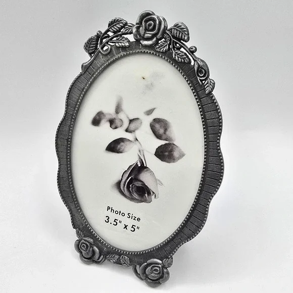 Vtg Ornate Metal Floral Photo Picture Frame‎ Free Standing
