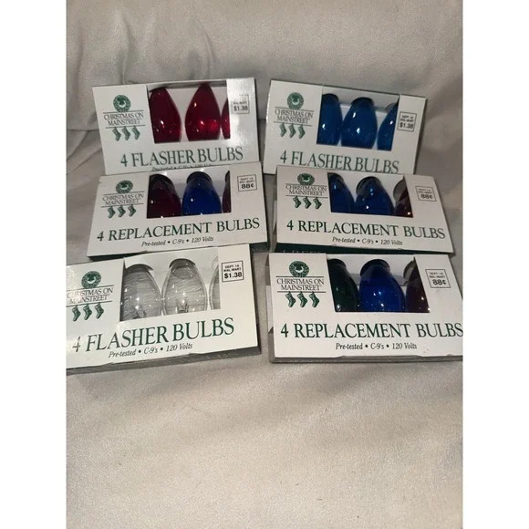 Vtg Lot Of 6 Christmas On Main St Christmas Light Bulbs C9 4 Pack Blue 120 Volt