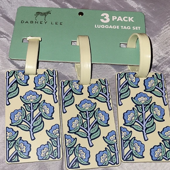 Dabney Lee 3-Pack Floral Luggage Tags - Lemon Yellow, Green & Blue Brand New Ls