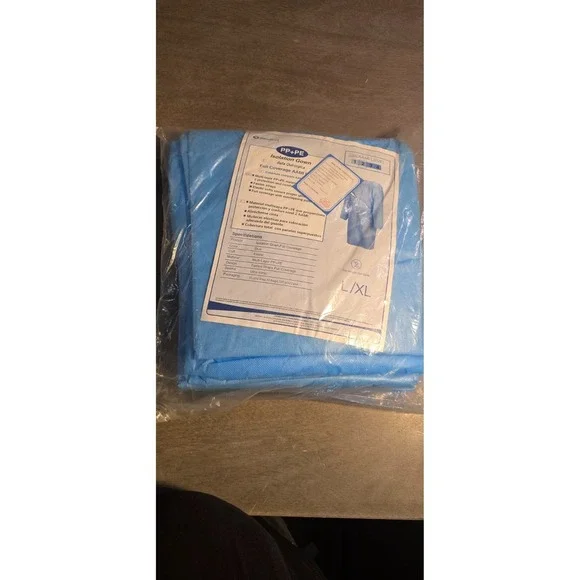 blue, L/XL size, full-coverage isolation gown with AAMI Level 2 barrier protecti
