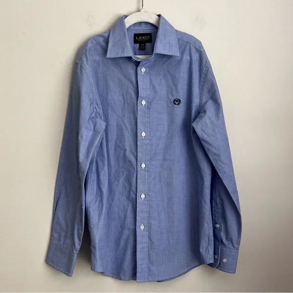 Lauren Ralph Lauren boys blue button up shirt long sleeve crest embroidery 14