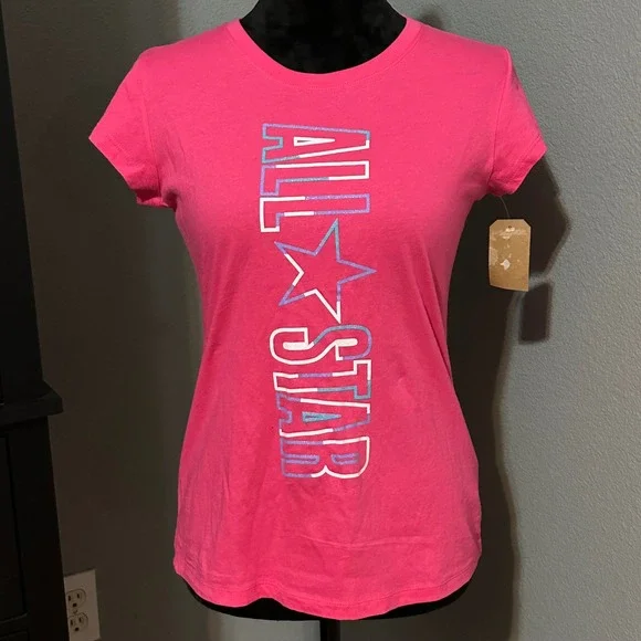 Converse Girls T-Shirt XL Pink All‎ Star Graphic Tee Short Sleeve Cotton NWT