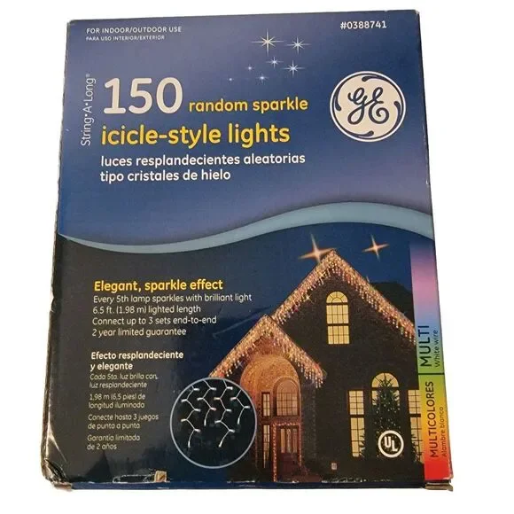 GE 150 Random Color Icicle House Holiday Lights New #0388741‎