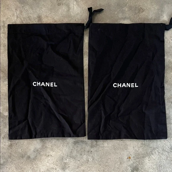 Authentic CHANEL Black Drawstring Dust Bag Set with White Logo