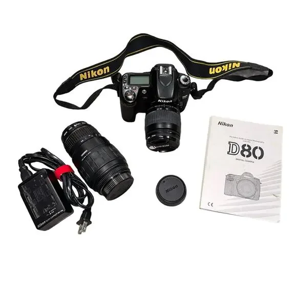 Nikon D80 DSLR Camera Bundle 2 Lenses Charger Manual