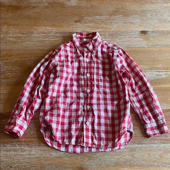 GAP Red and White Checkered Kids Button Down Shirt SZ 5