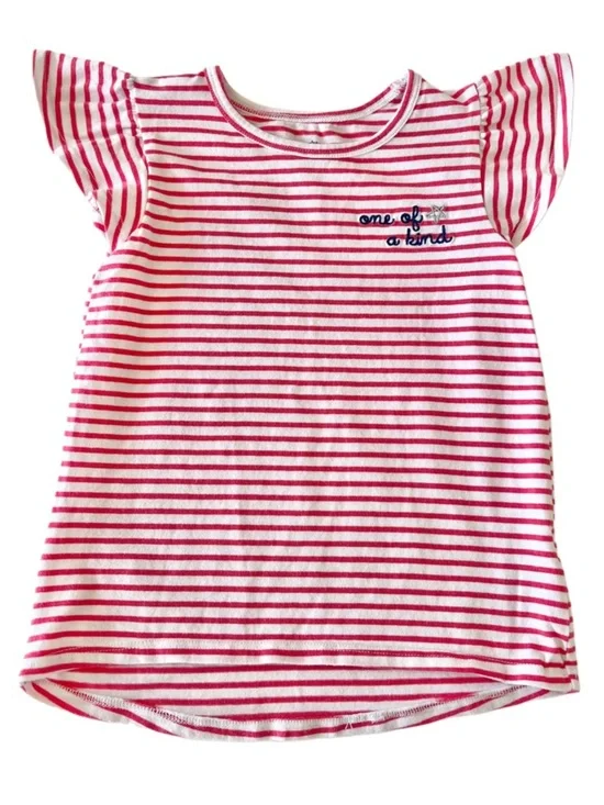 Carter's Pink & White Striped Flutter Sleeve ‘One Of A Kind’ Tee | Girls 3T